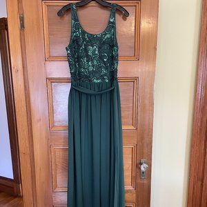 Belle BADGLEY MISCHKA green sleeveless scoop neck maxi dress gown size 6